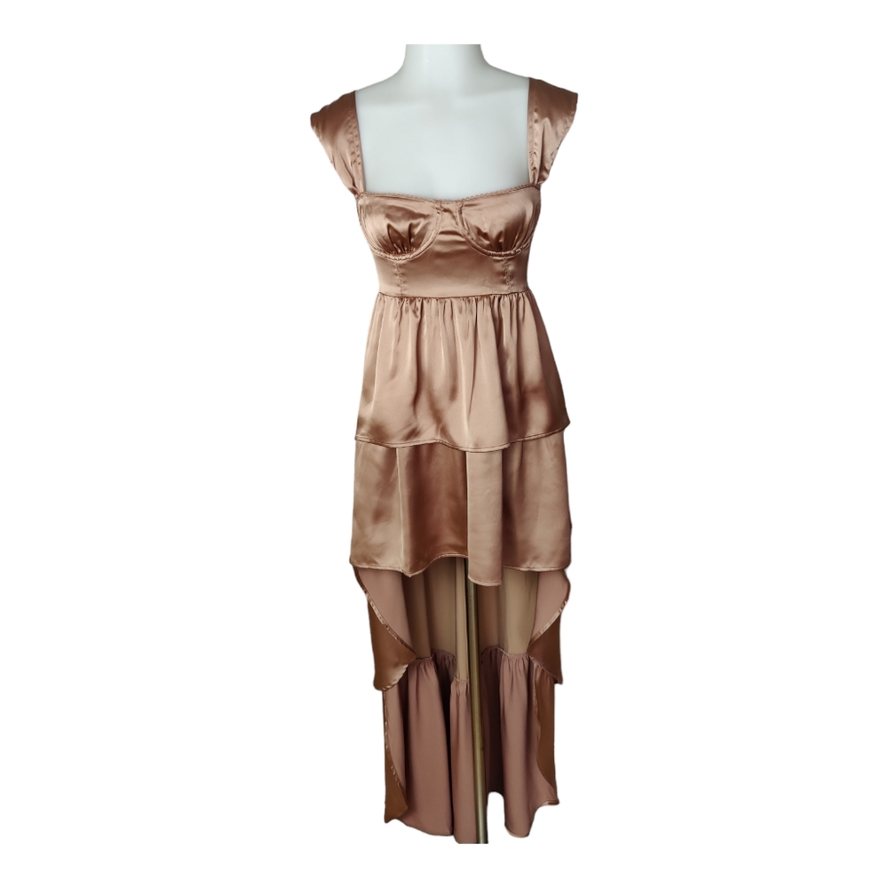 We Wore What Corset High Low Maxi Satin Dress NWT Size 4